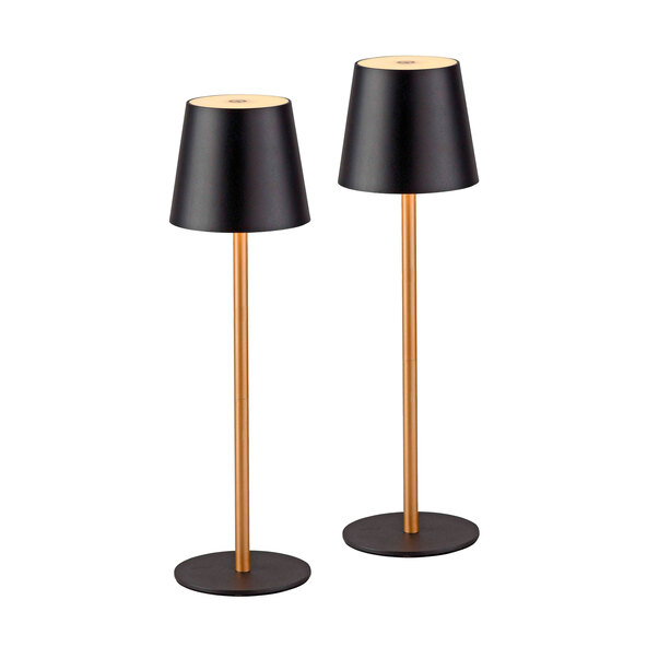 LED-Akku-Tischleuchte Buria, 2er Set, schwarz-messing