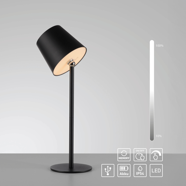 LED-Akku-Tischleuchte Boteria, inkl. Flaschenaufsatz, 2er Set, schwarz