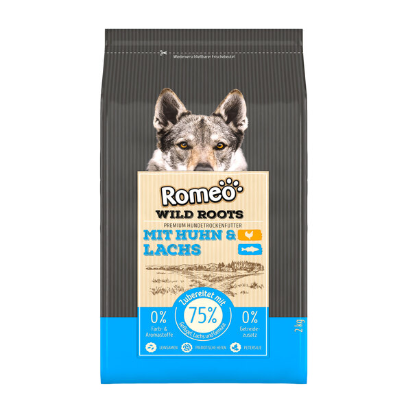 Premium Hunde-Trockenfutter Wild Roots, 4 x 2 kg, Huhn & Lachs