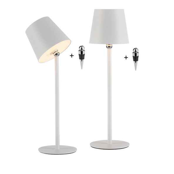 LED-Akku-Tischleuchte Boteria, inkl. Flaschenaufsatz, 2er Set, weiß