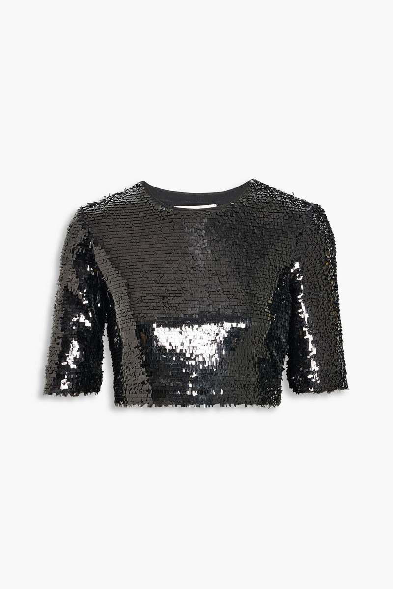 sportmax - vongola cropped sequined tulle top - black - s