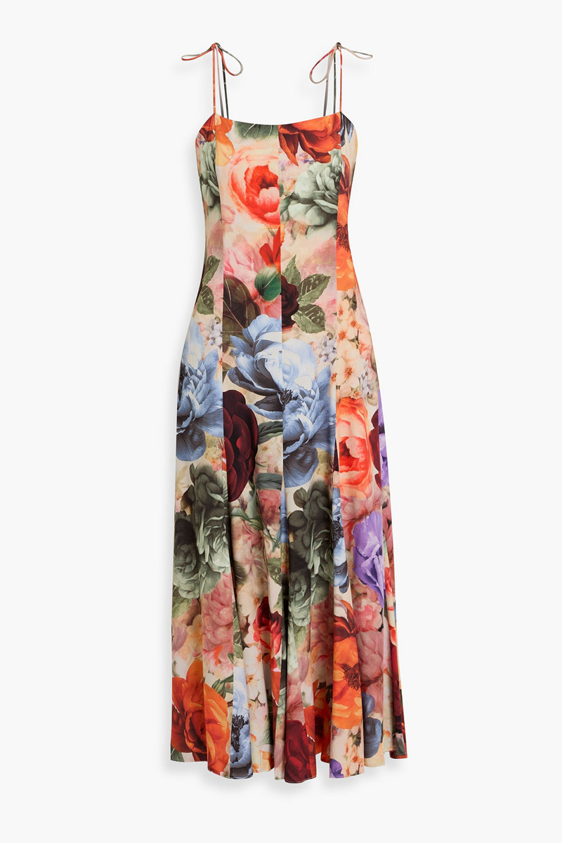 alice olivia - jeanette pleated floral-print crepe de chine midi dress - multicolor - us 0
