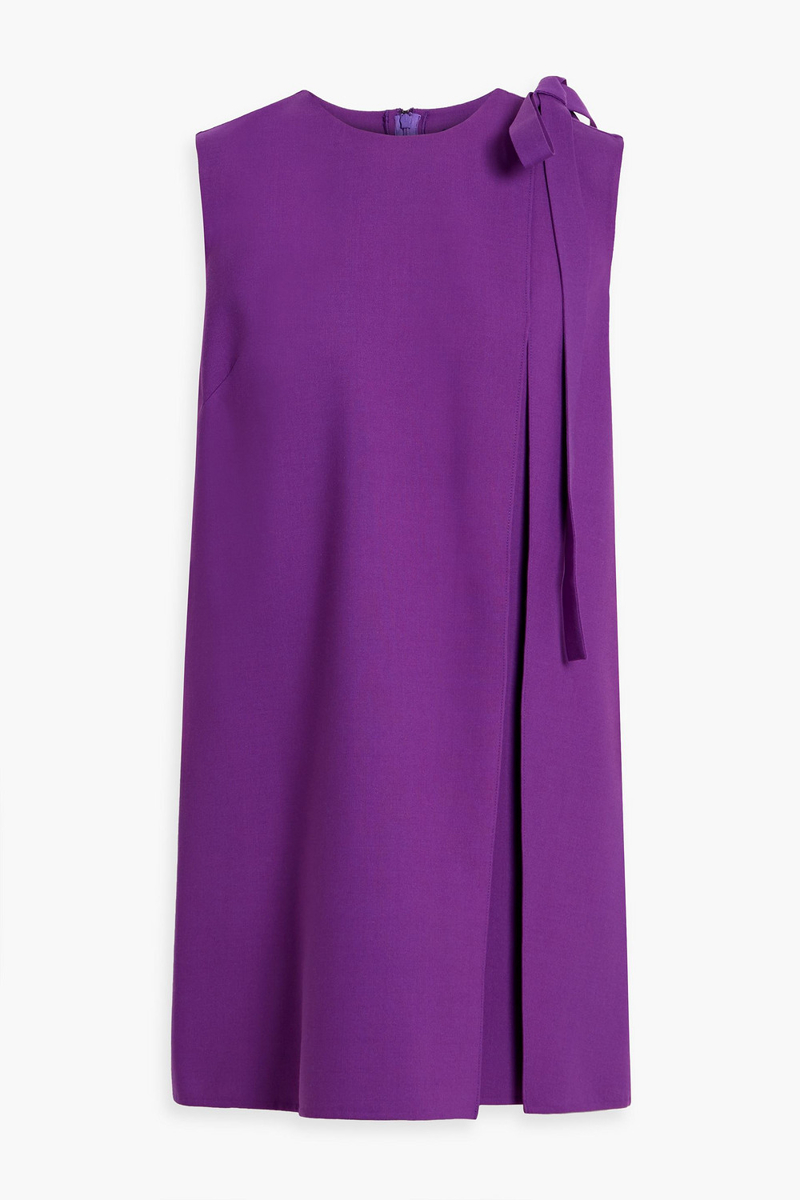 oscar de la renta - bow-detailed wool-blend crepe mini dress - purple - us 12