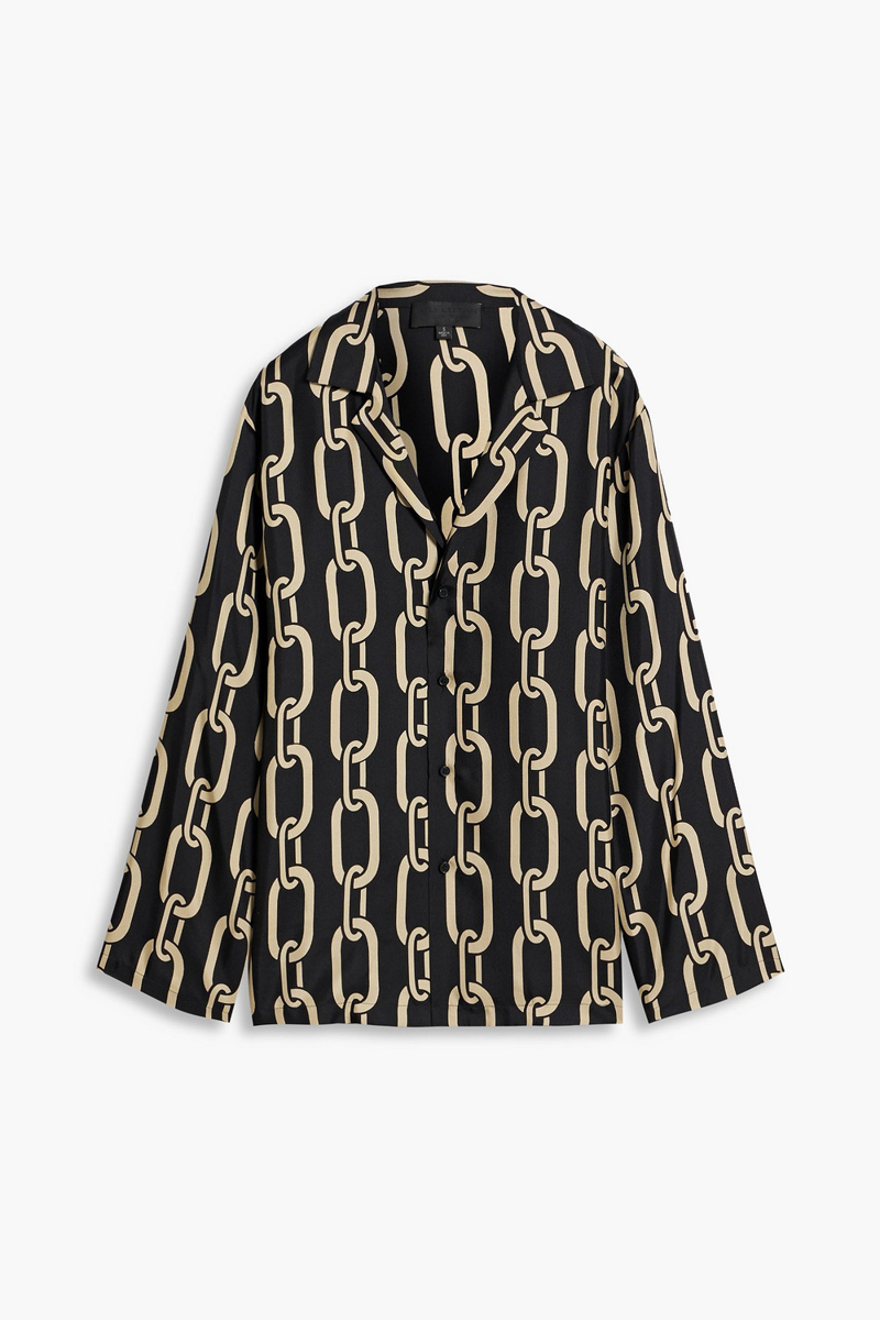 nili lotan - juste printed silk-twill shirt - black - xs