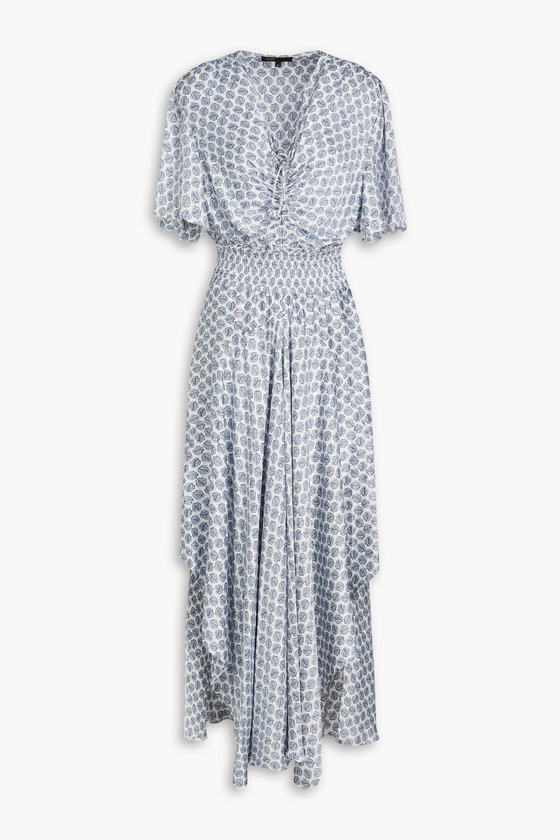 maje - asymmetric printed satin maxi dress - blue - fr 42