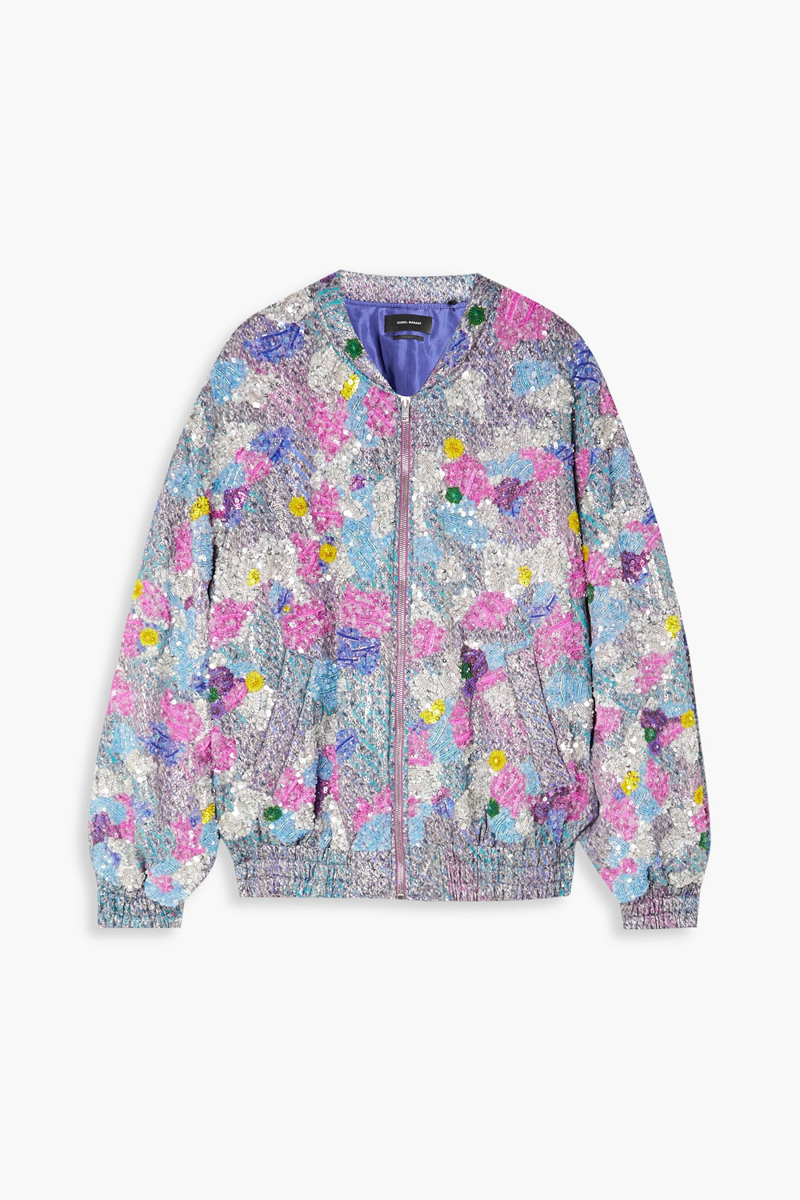 Isabel Marant - Adeline embellished padded silk-blend bomber jacket - Pink - FR 40