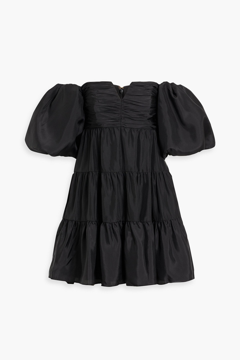 Rebecca Vallance - Darlene off-the-shoulder silk-taffeta mini dress - Black - UK 6