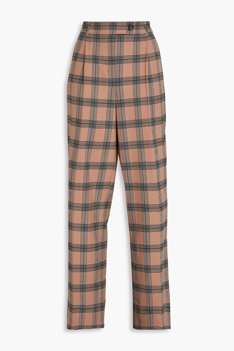 zimmermann - pleated checked twill straight-leg pants - neutral - 00