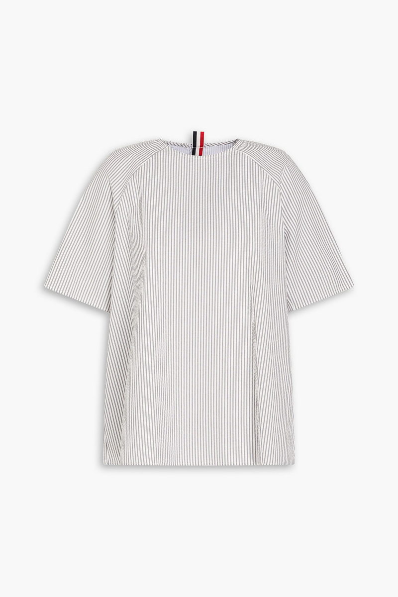 thom browne - striped oxford-paneled cotton-seersucker top - gray - it 36