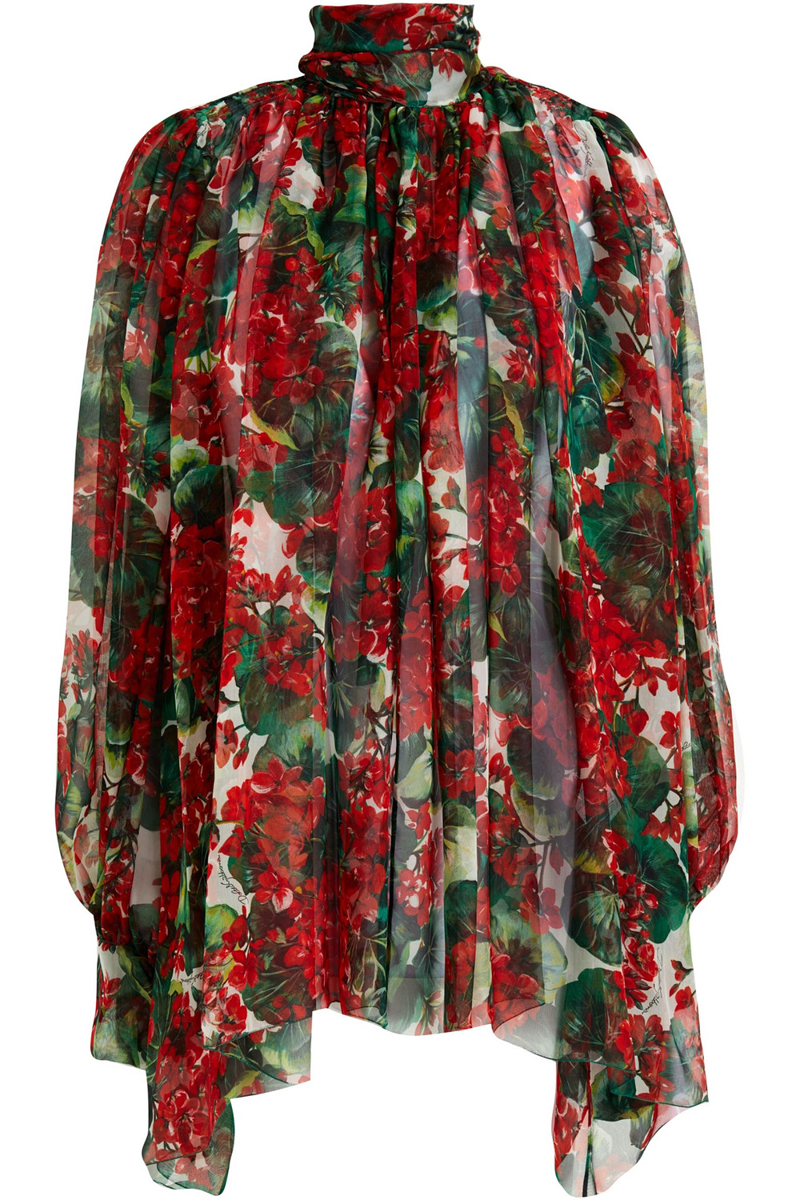 Dolce&Gabbana - Gathered floral-print silk-chiffon blouse - Red - IT 36
