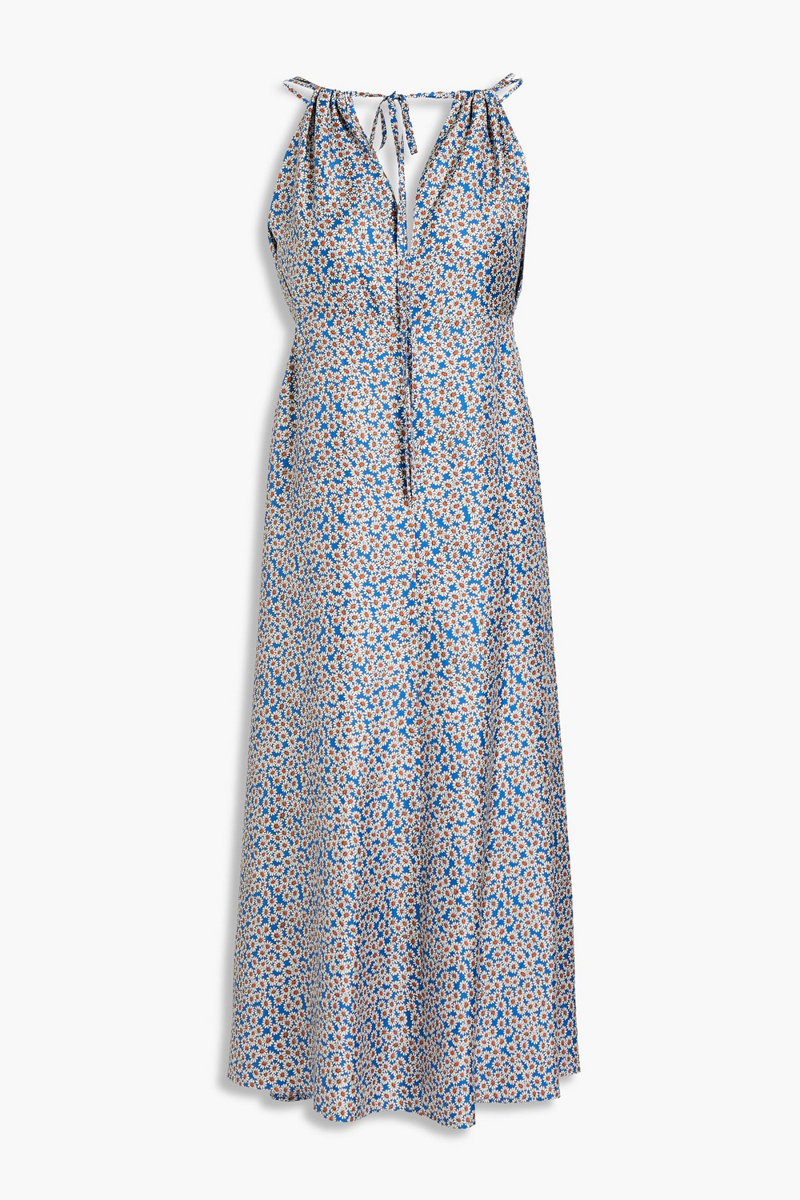 Victoria Beckham - Floral-print silk-twill midi dress - Blue - UK 14