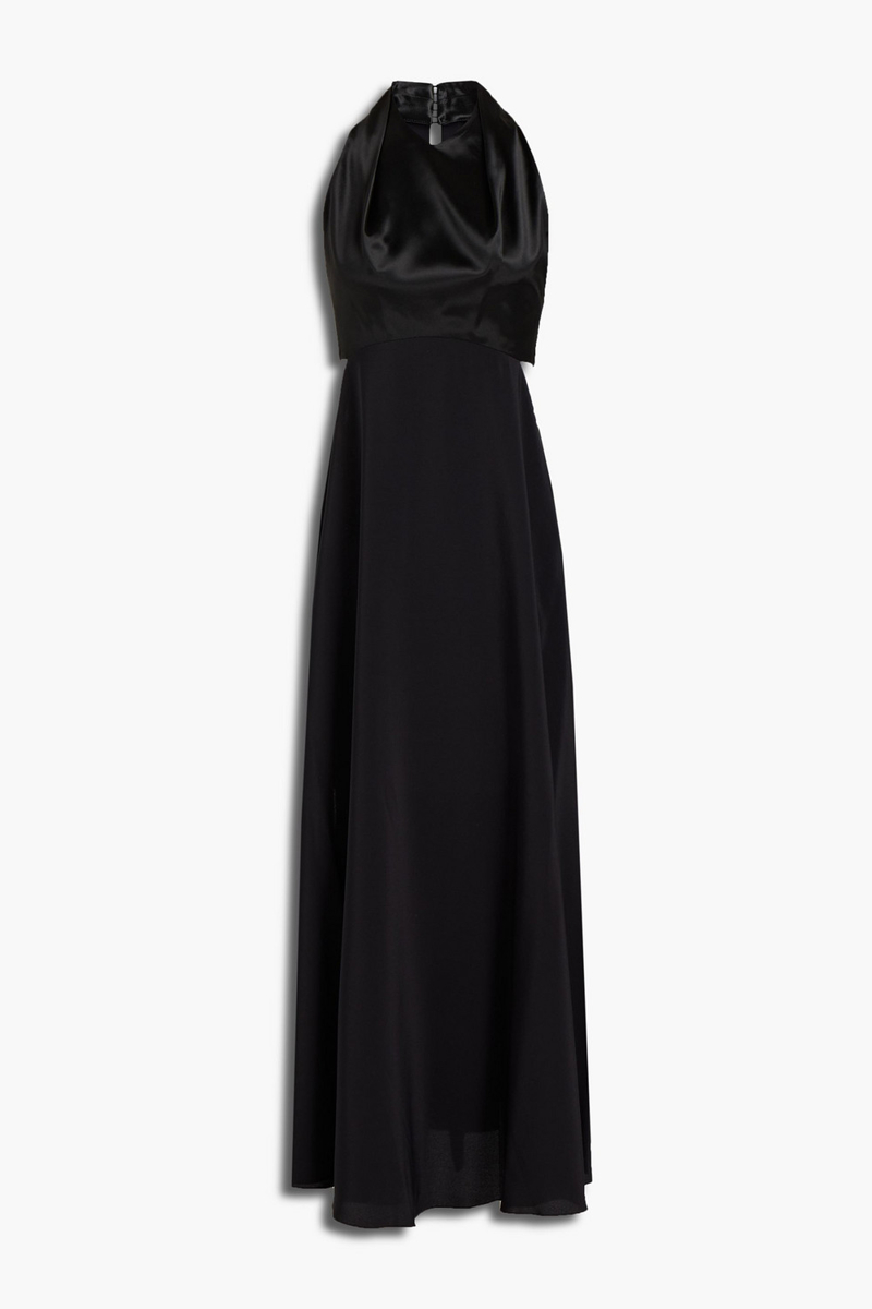Victoria Beckham - Satin-paneled crepe halterneck midi dress - Black - UK 6