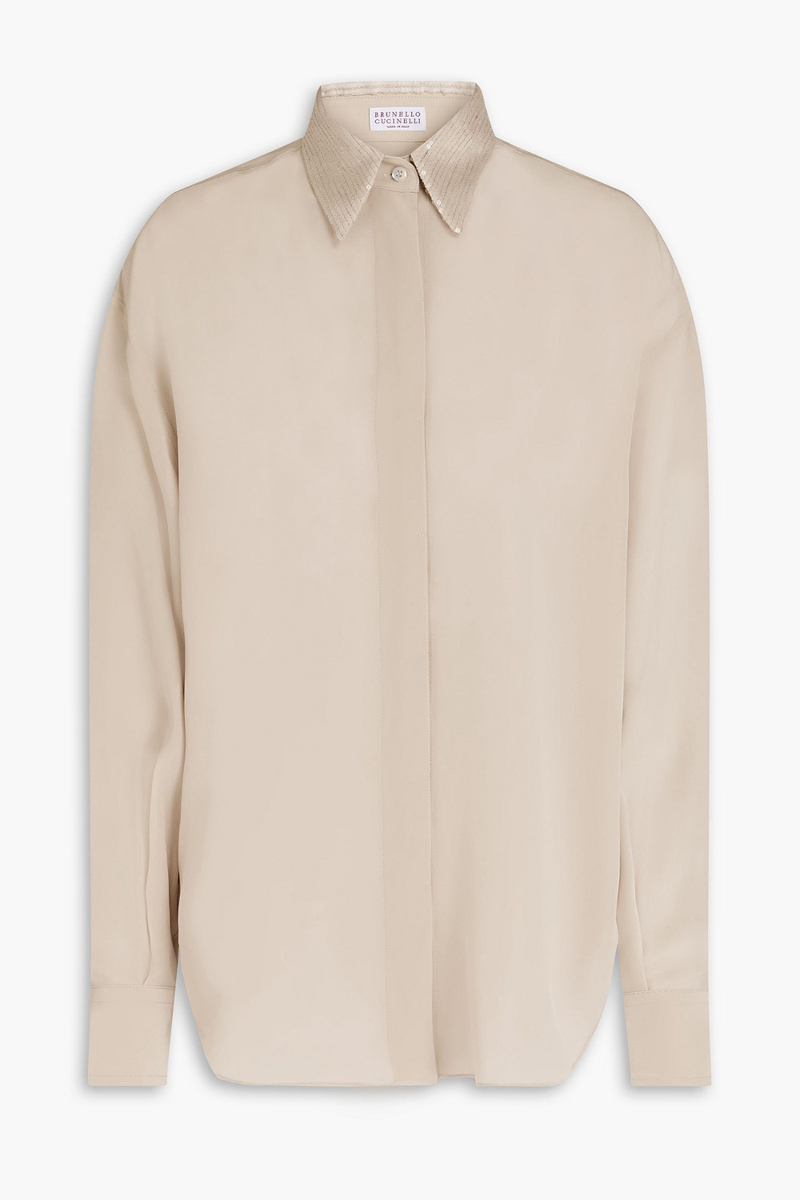 brunello cucinelli - sequin-embellished silk crepe de chine shirt - neutral - xs