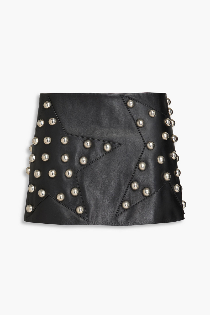 area - studded embellished leather mini skirt - black - us 2