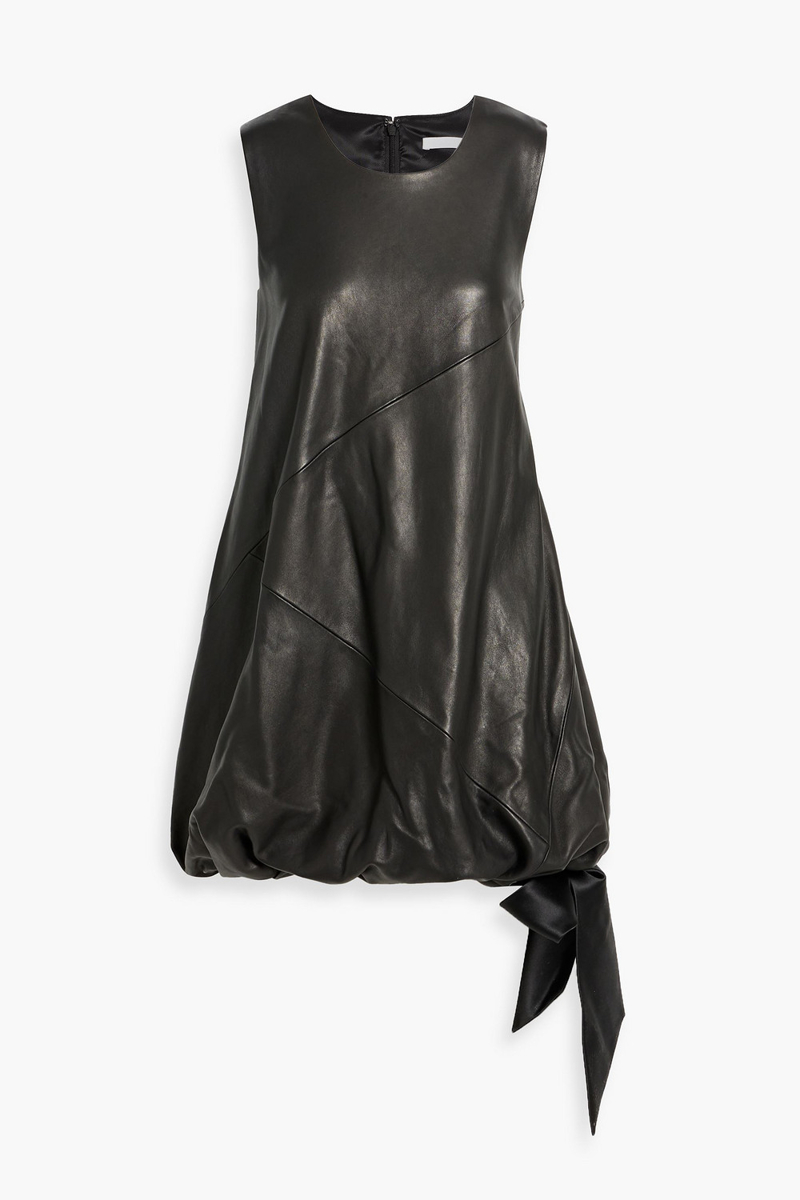 helmut lang - satin-trimmed gathered leather mini dress - black - us 6