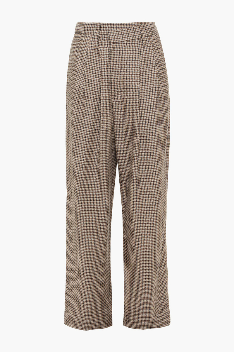 brunello cucinelli - houndstooth linen, wool and silk-blend tweed wide-leg pants - brown - it 42