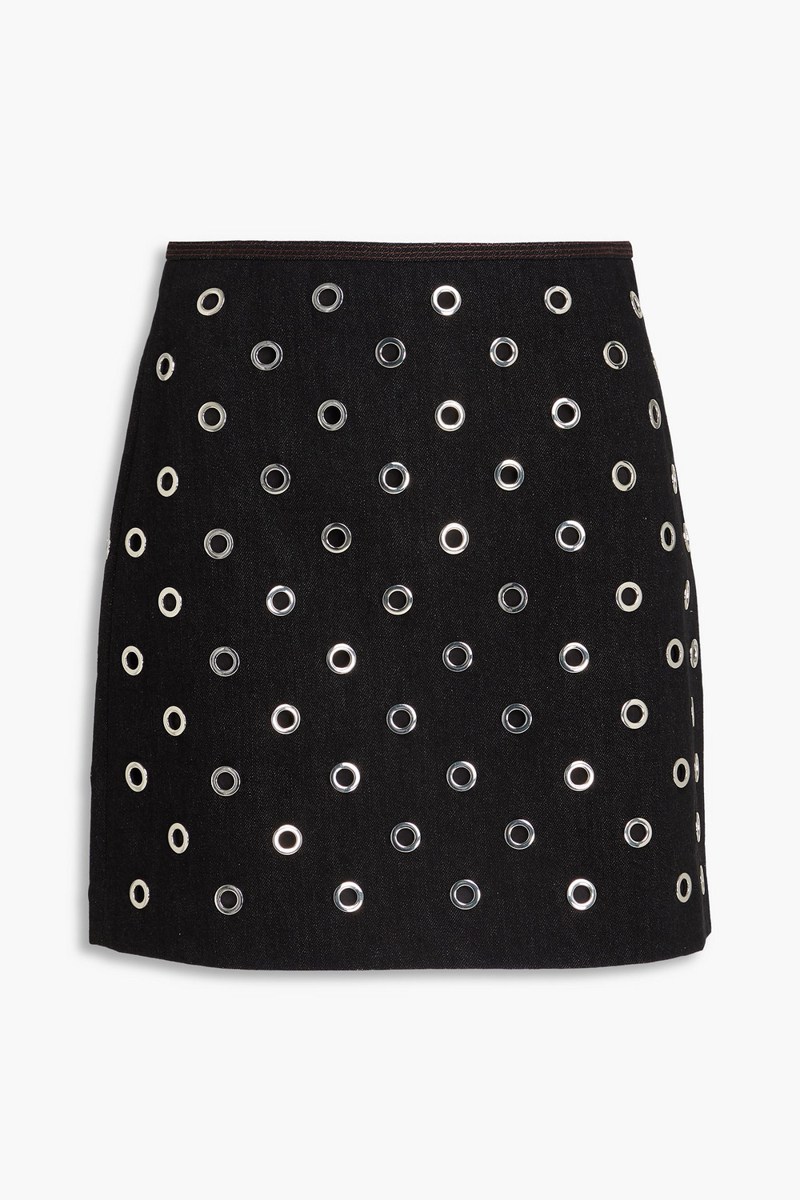 veronica beard - blaire eyelet-embellished denim mini skirt - black - us 00