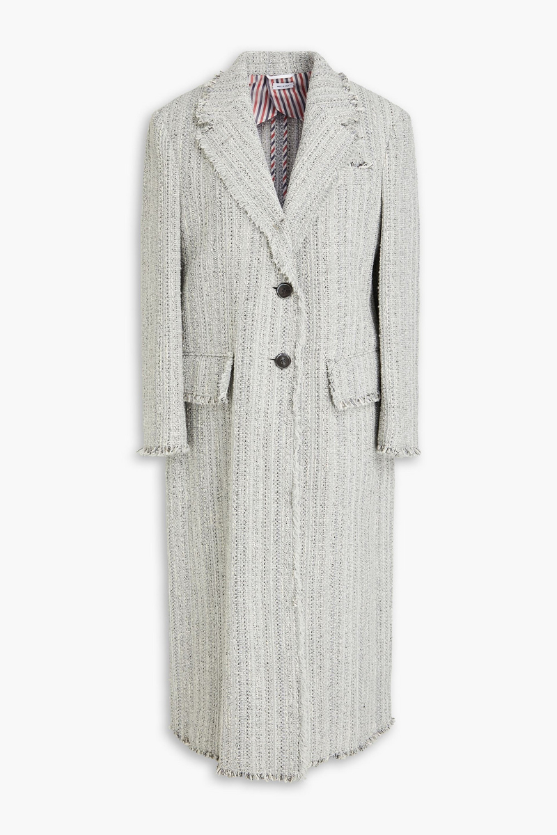 thom browne - fringed tweed coat - gray - it 38