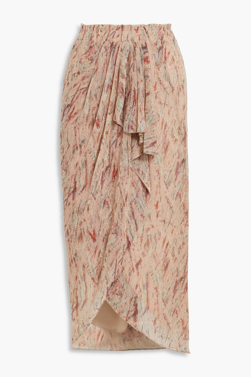 IRO - Wrap-effect metallic printed knitted midi skirt - Pink - FR 38