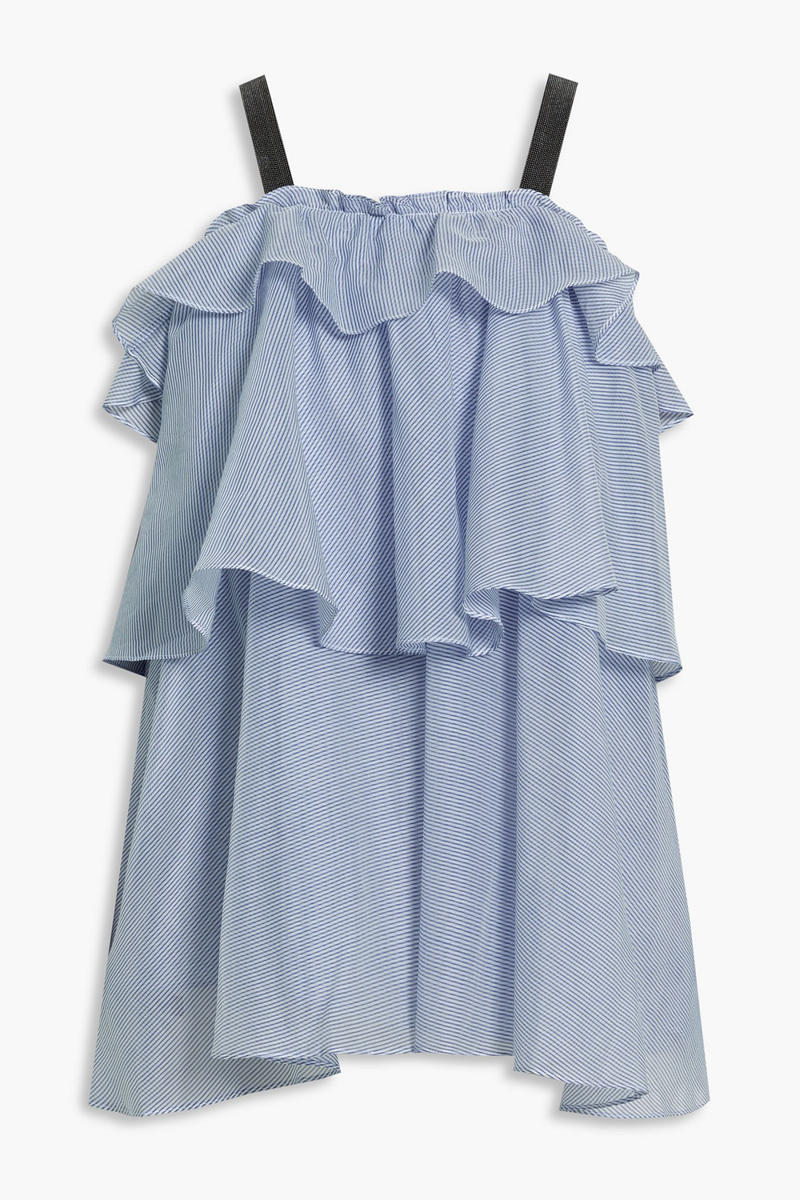 brunello cucinelli - ruffled striped cotton and silk-blend top - blue - m