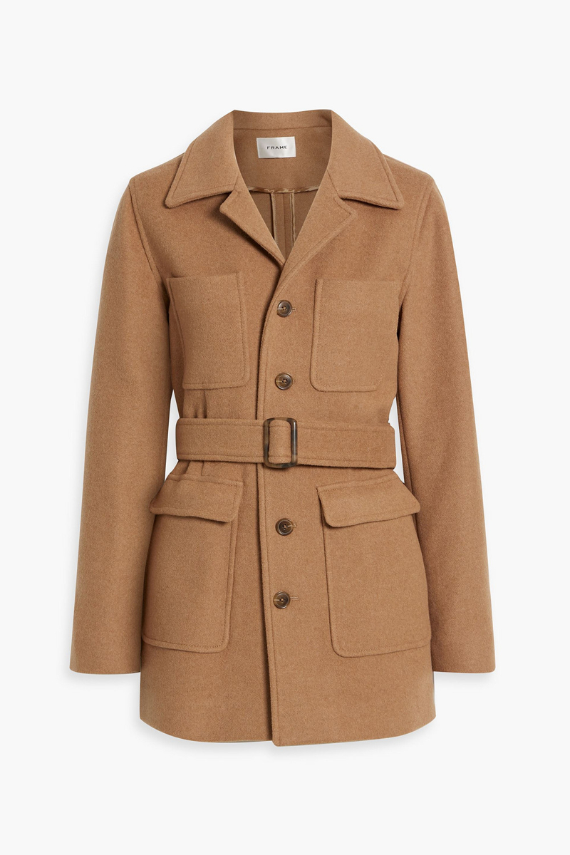 frame - melton belted felt jacket - brown - l