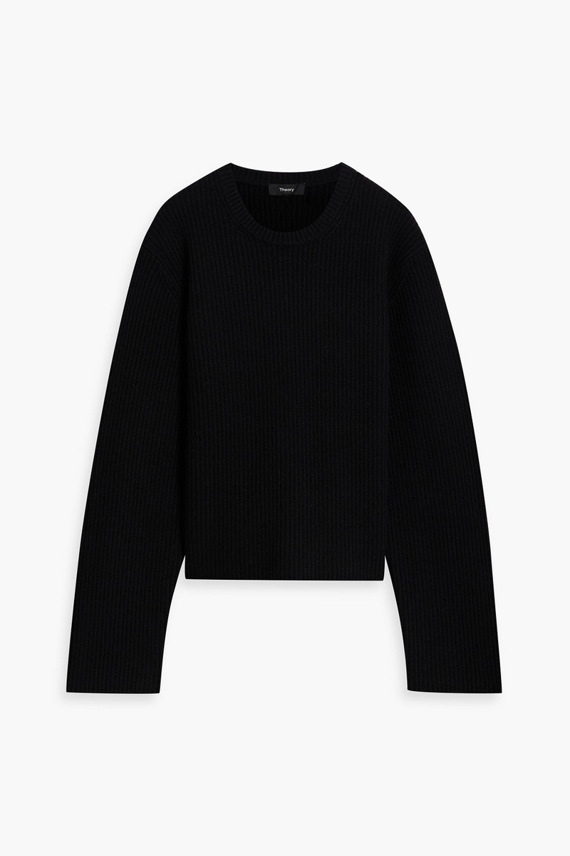theory - ribbed wool and cashmere-blend sweater - black - l