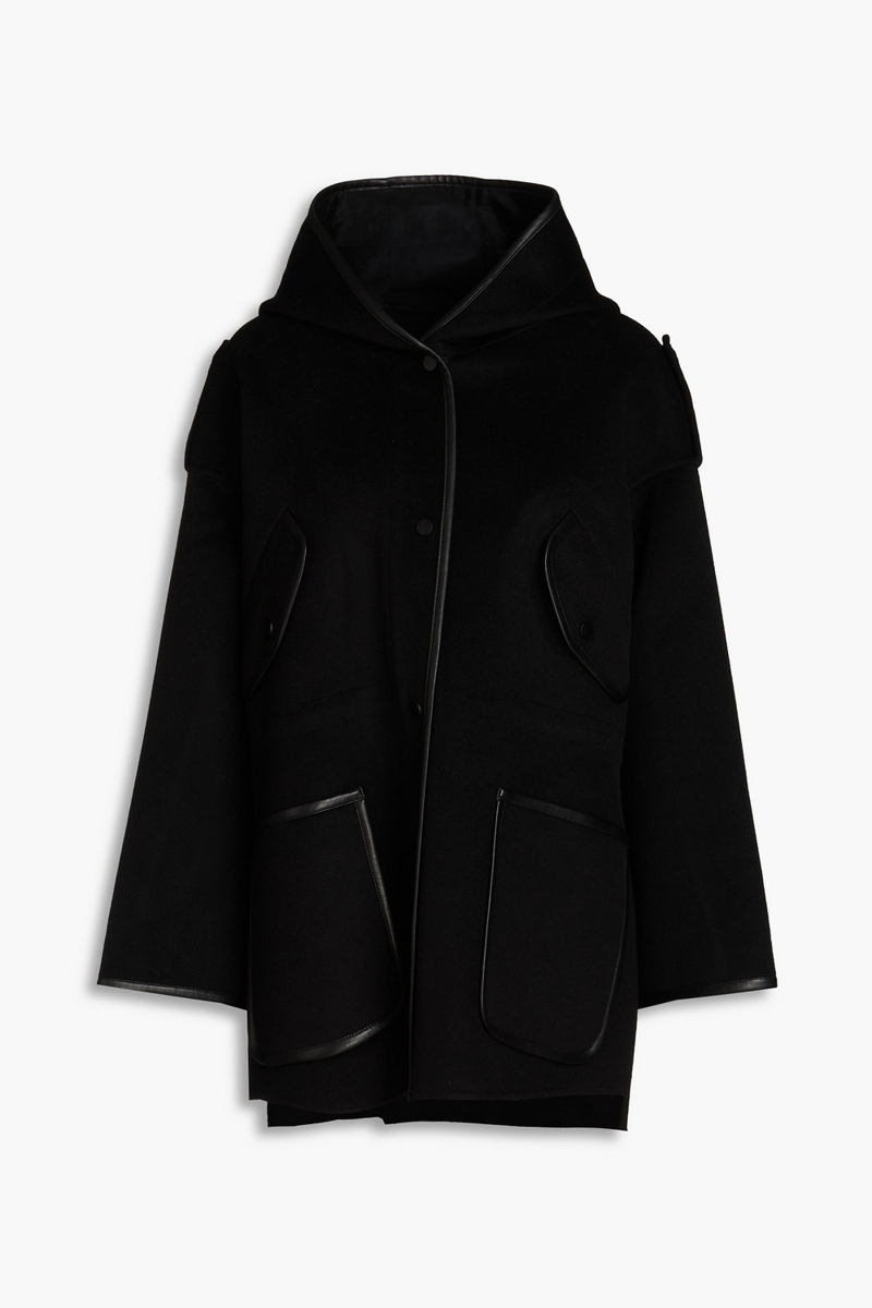 maje - wool-blend felt hooded jacket - black - 0