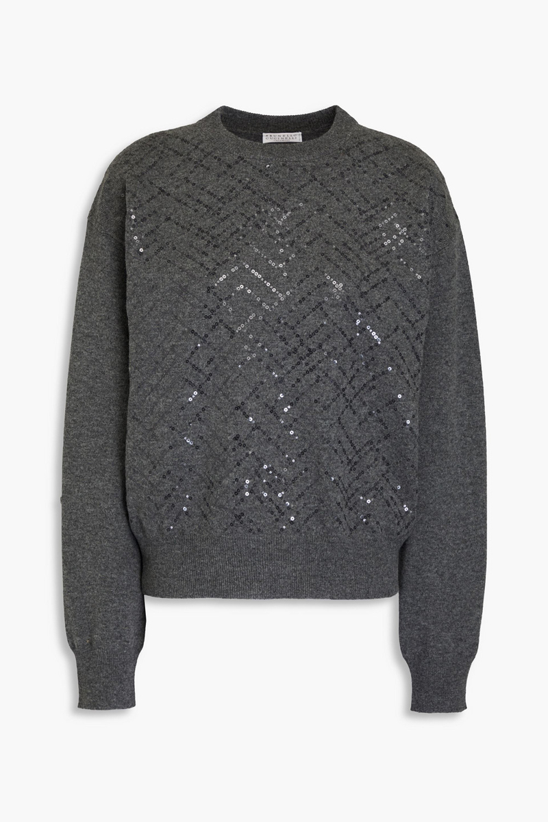 brunello cucinelli - sequin-embellished wool, cashmere and silk-blend sweater - gray - s