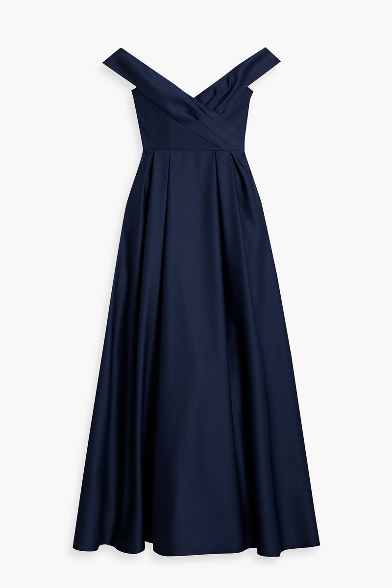 marchesa notte - pleated duchesse-satin gown - blue - us 8