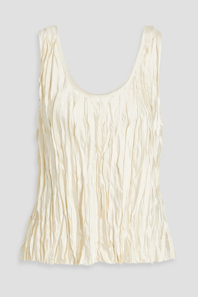 vince. - ruffled satin top - white - m