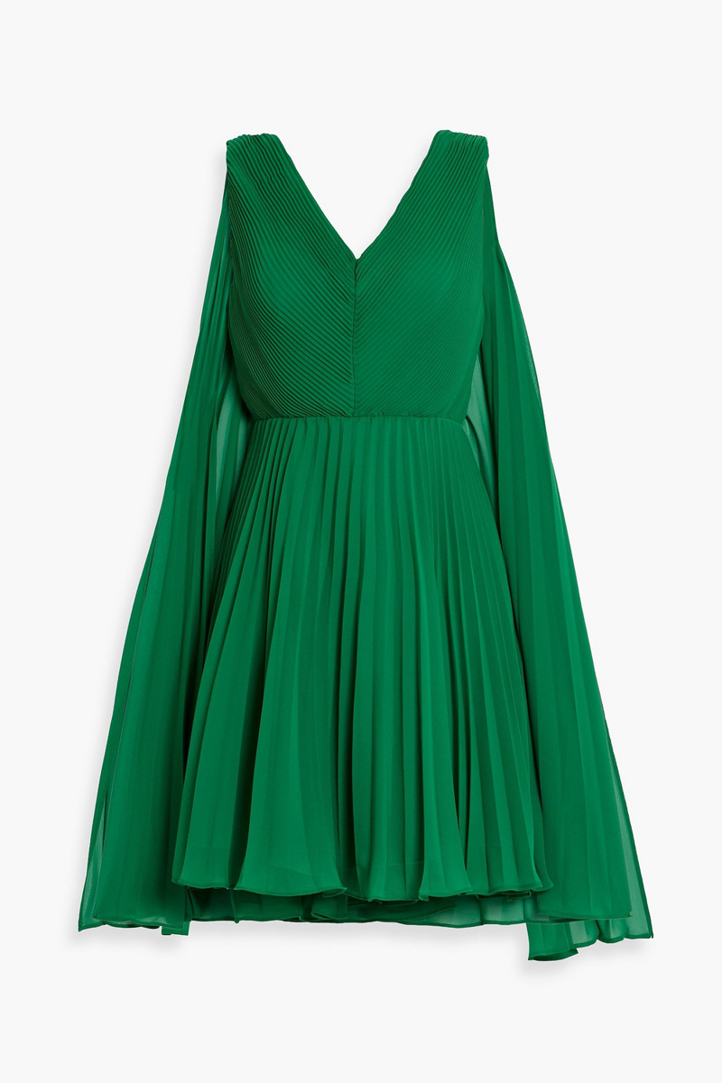 zac posen - cape-effect pleated chiffon mini dress - green - us 4