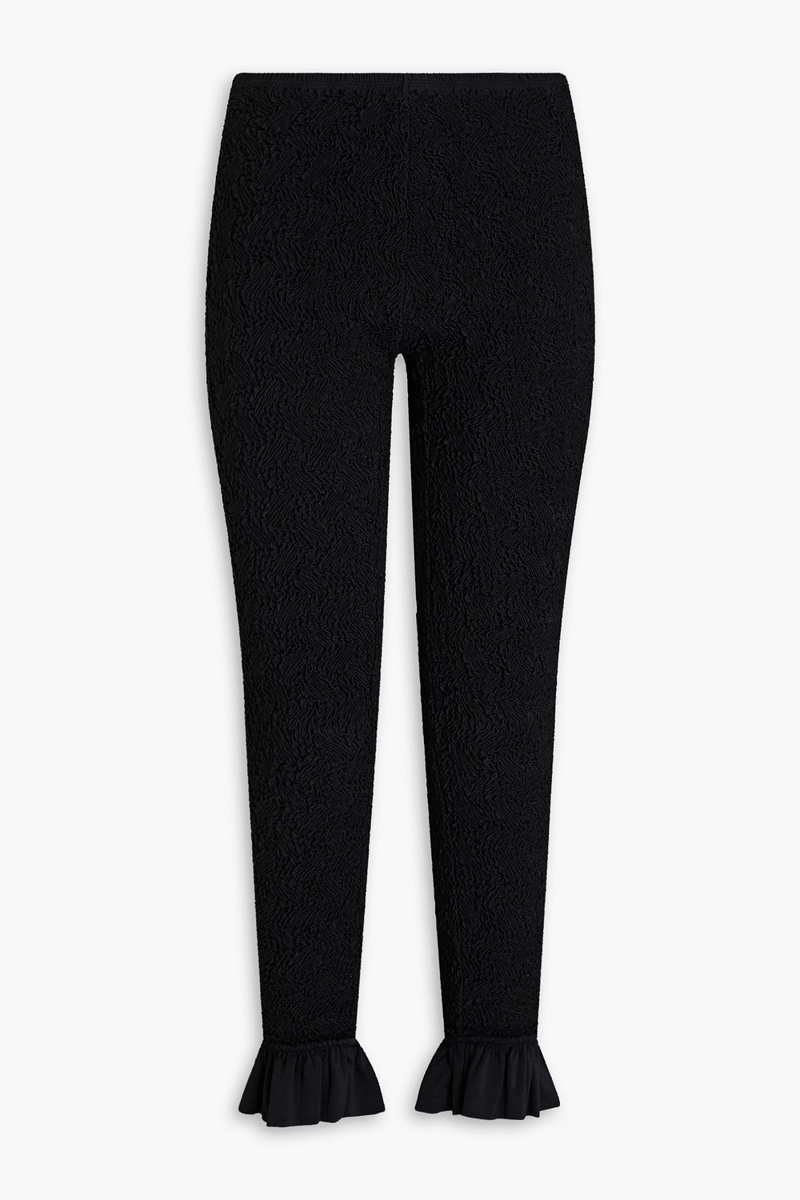 Alexander Wang - Ruffled shirred satin-jersey slim-leg pants - Black - XS