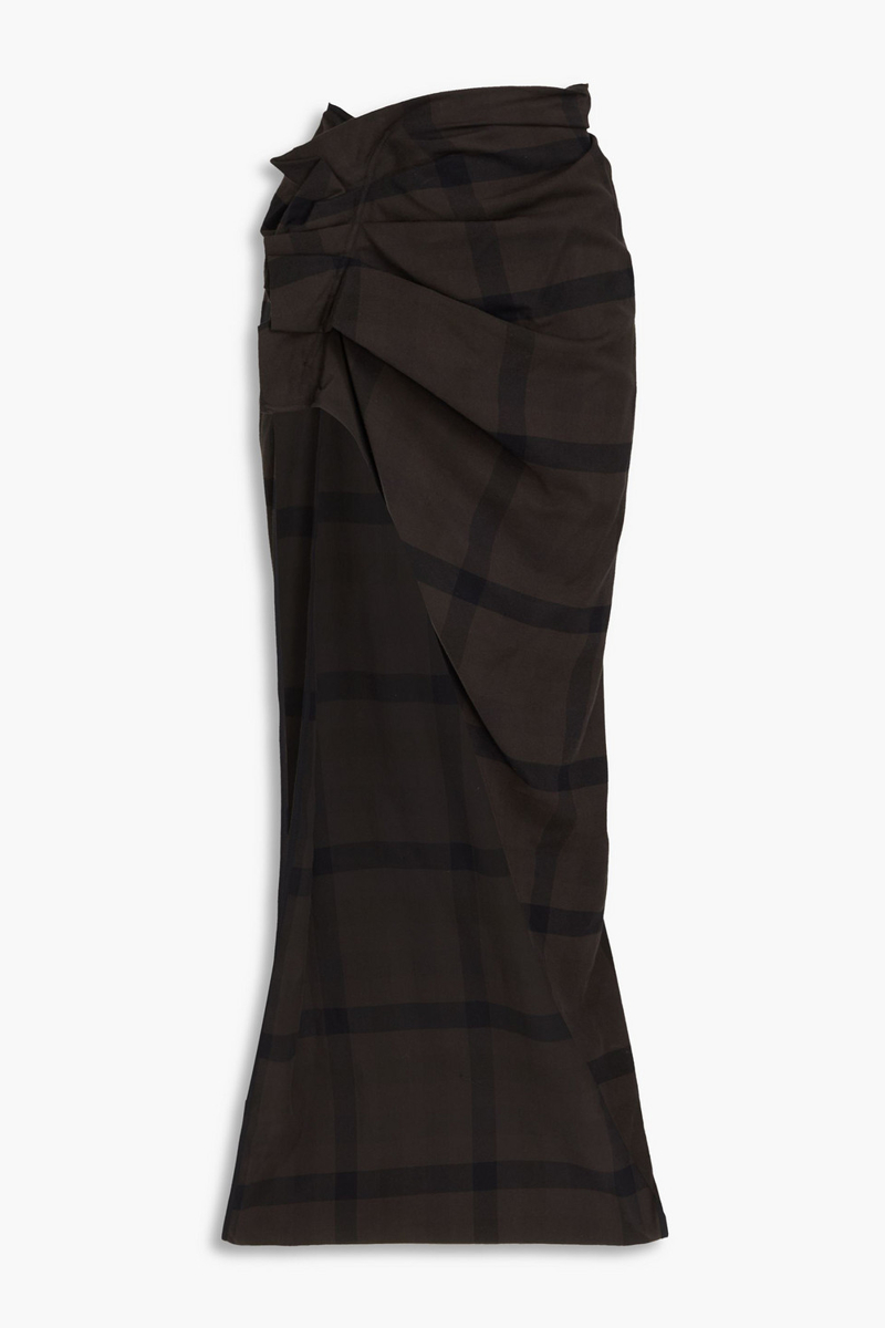 rick owens - edfu draped checked cotton-flannel maxi skirt - gray - it 40
