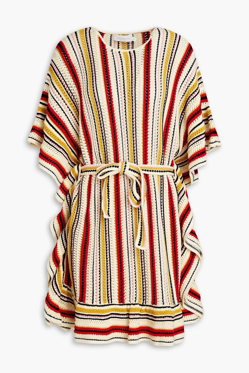 Zimmermann - Striped crocheted cotton mini dress - Yellow - M/L