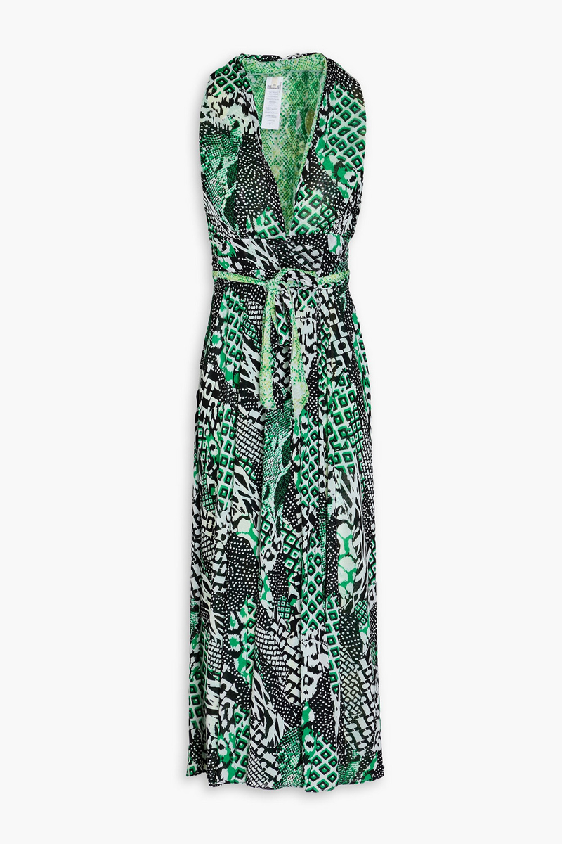 diane von furstenberg - pia reversible printed stretch-mesh midi wrap dress - green - xxs