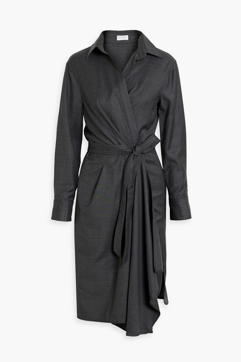 Brunello Cucinelli - Wool-crepe wrap dress - Gray - M