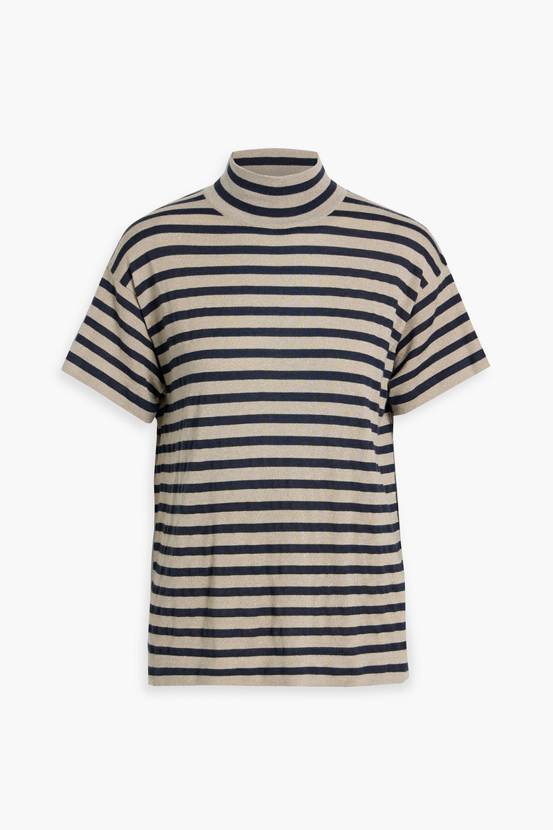 brunello cucinelli - metallic striped cashmere-blend turtleneck top - blue - s