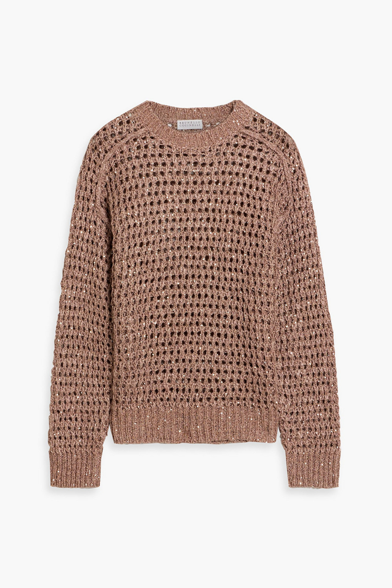 brunello cucinelli - sequin-embellished open-knit sweater - pink - s
