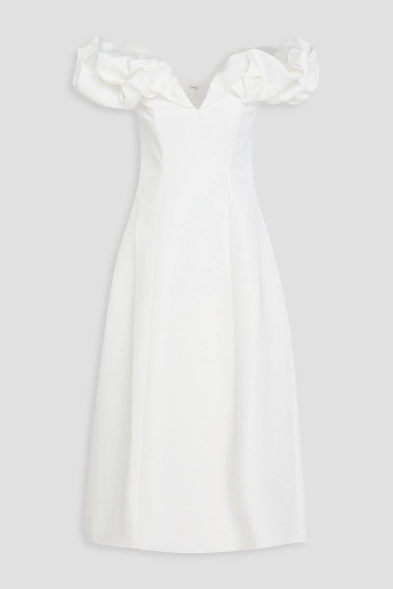 Leo Lin - Annie off-the-shoulder satin midi dress - White - UK 6