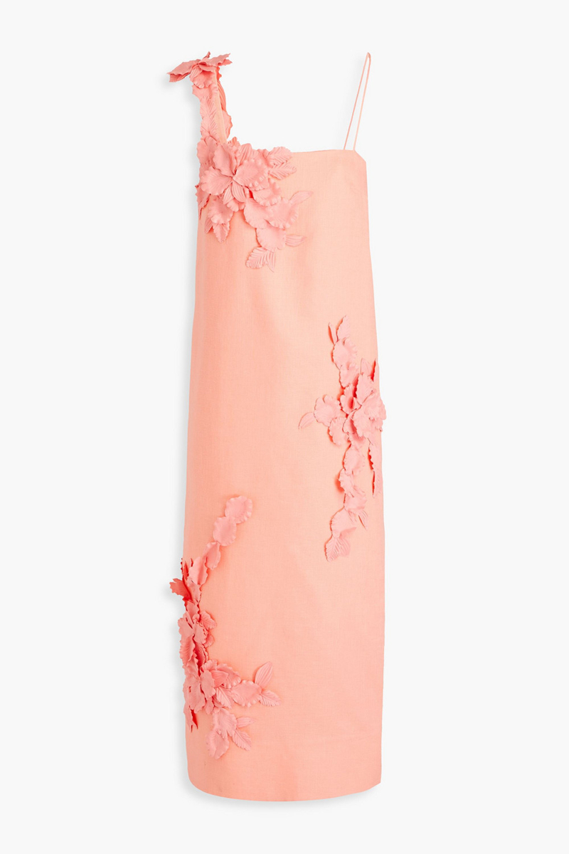 Zimmermann - Floral-appliquéd linen midi dress - Orange - 00