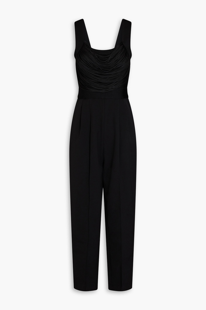 hervé léger - fringed bandage and crepe jumpsuit - black - us 10