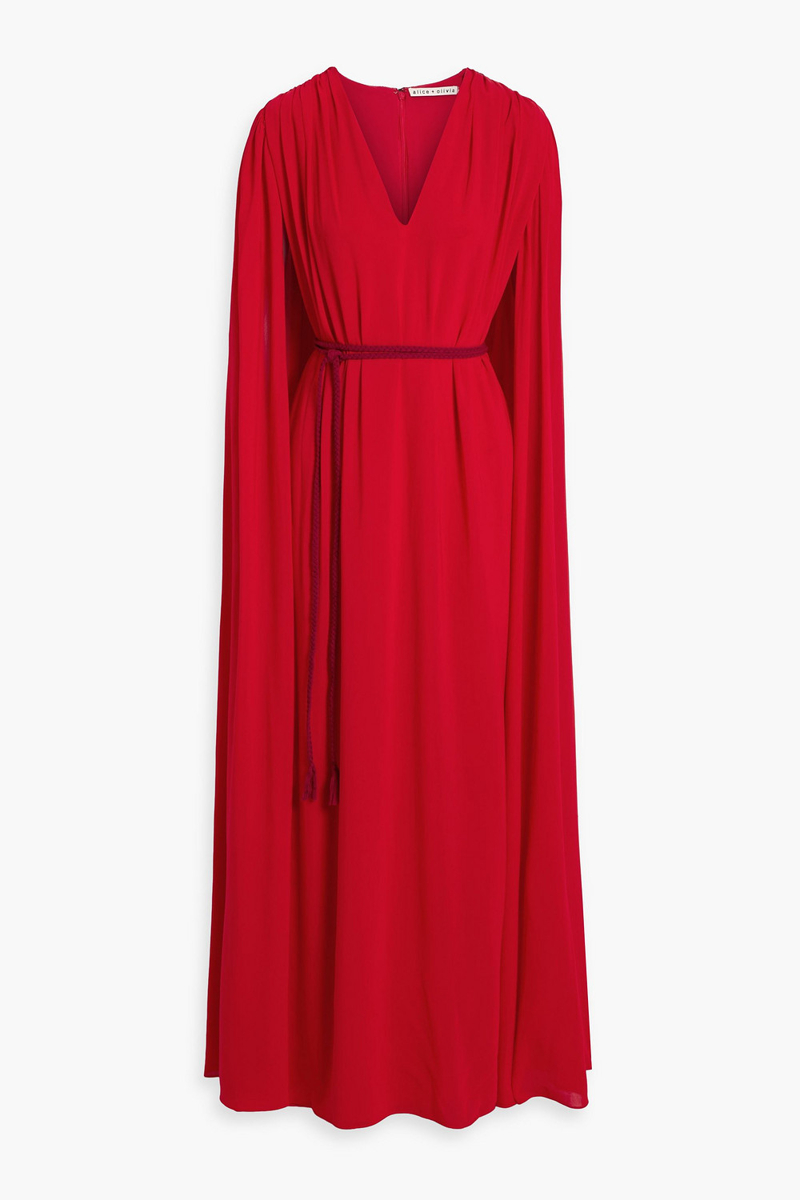alice olivia - zenaida cape-effect crepe de chine maxi dress - red - us 0