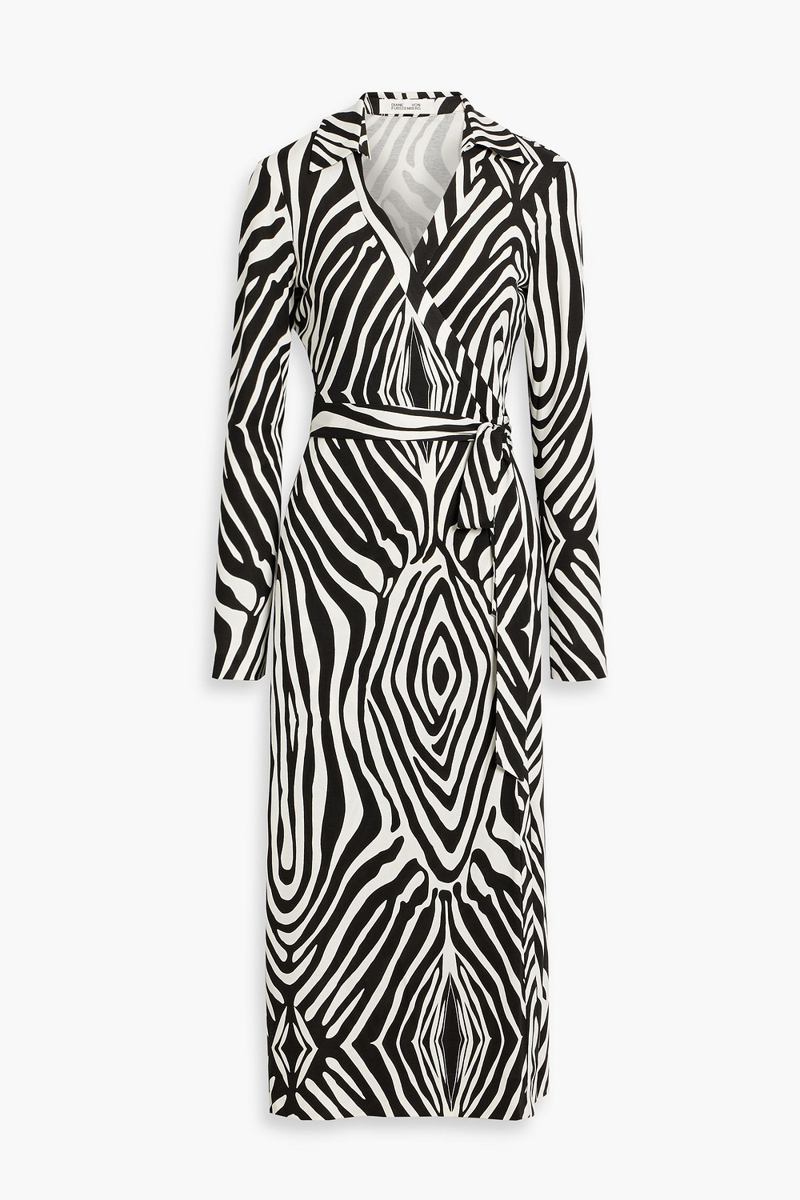 diane von furstenberg - abigail zebra-print silk-jersey midi wrap dress - black - xxs