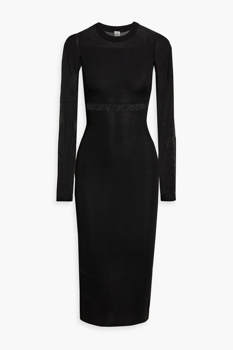 toteme - mesh-paneled stretch-knit midi dress - black - xxs