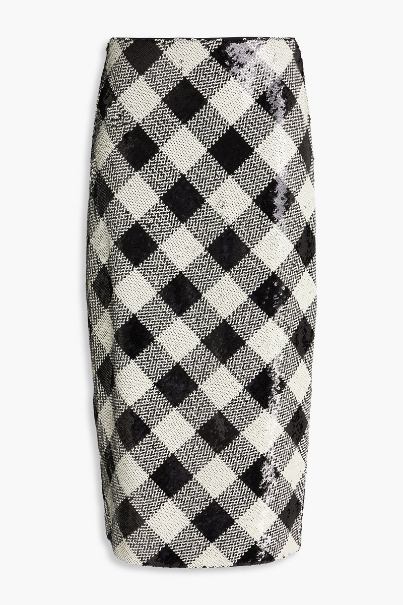 veronica beard - allora checked sequined crepe midi skirt - black - us 0