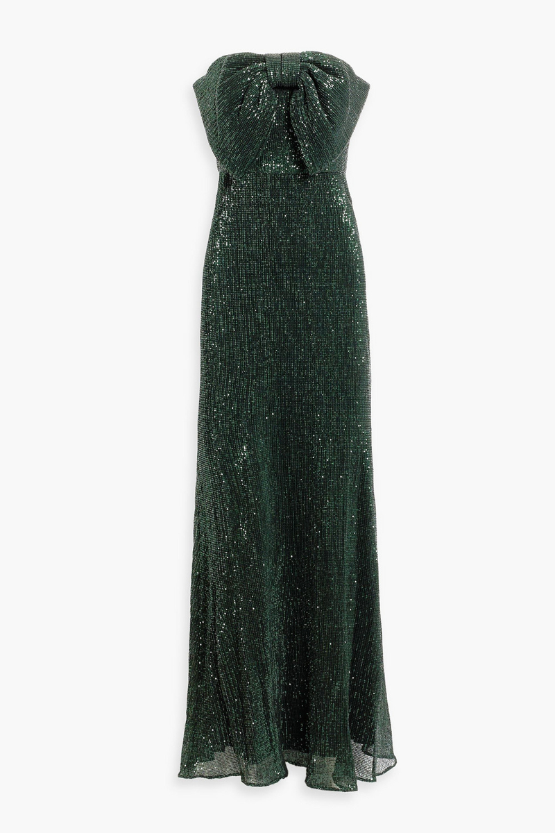 badgley mischka - strapless sequined tulle gown - green - us 6