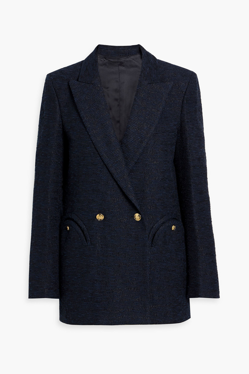 blazé milano - essence double-breasted cotton-blend tweed blazer - blue - 00