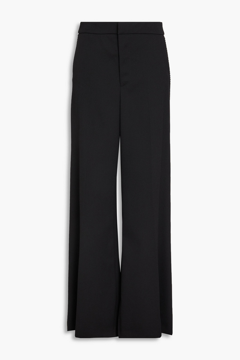 area - crystal-embellished wool-crepe wide-leg pants - black - us 4