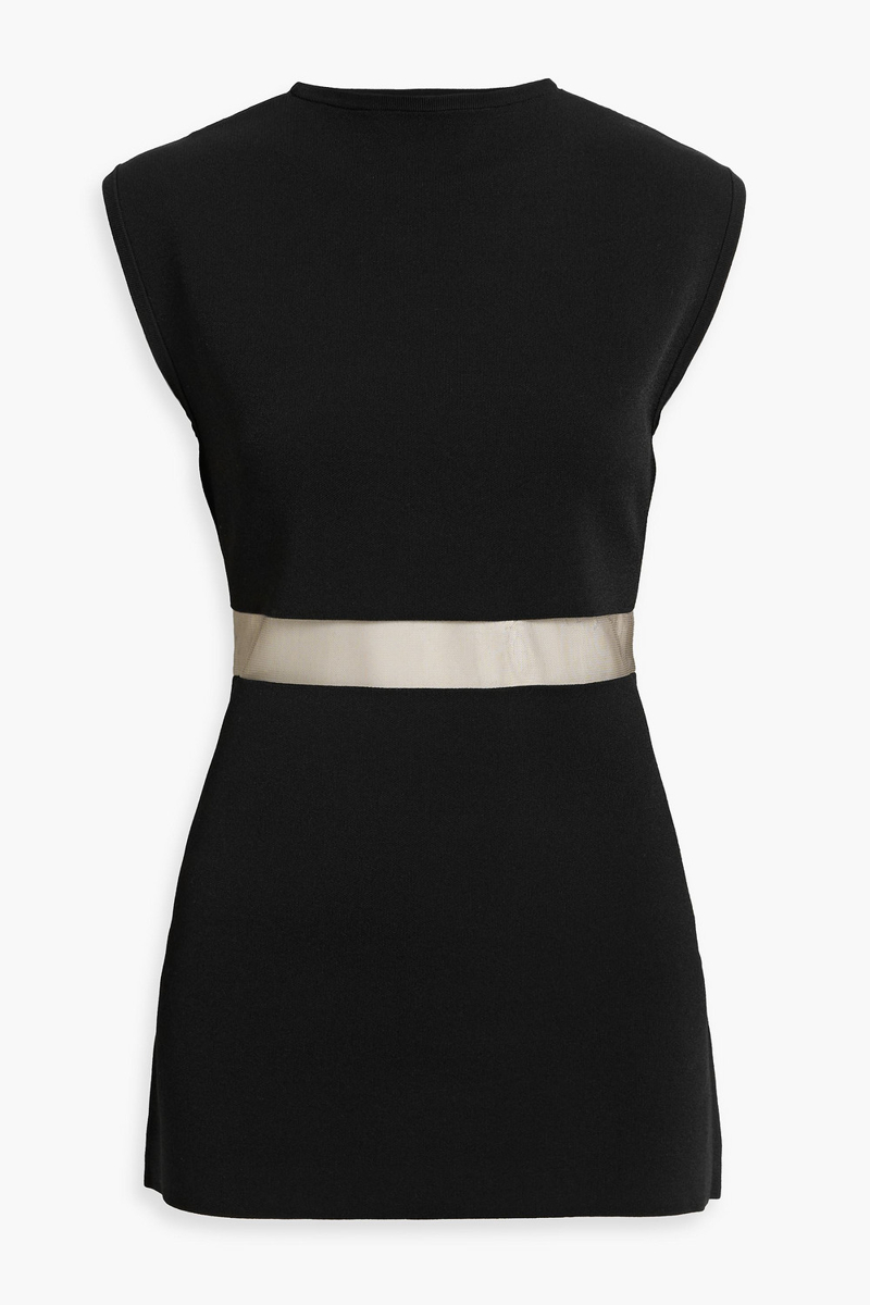 toteme - mesh-paneled stretch-knit top - black - xxs