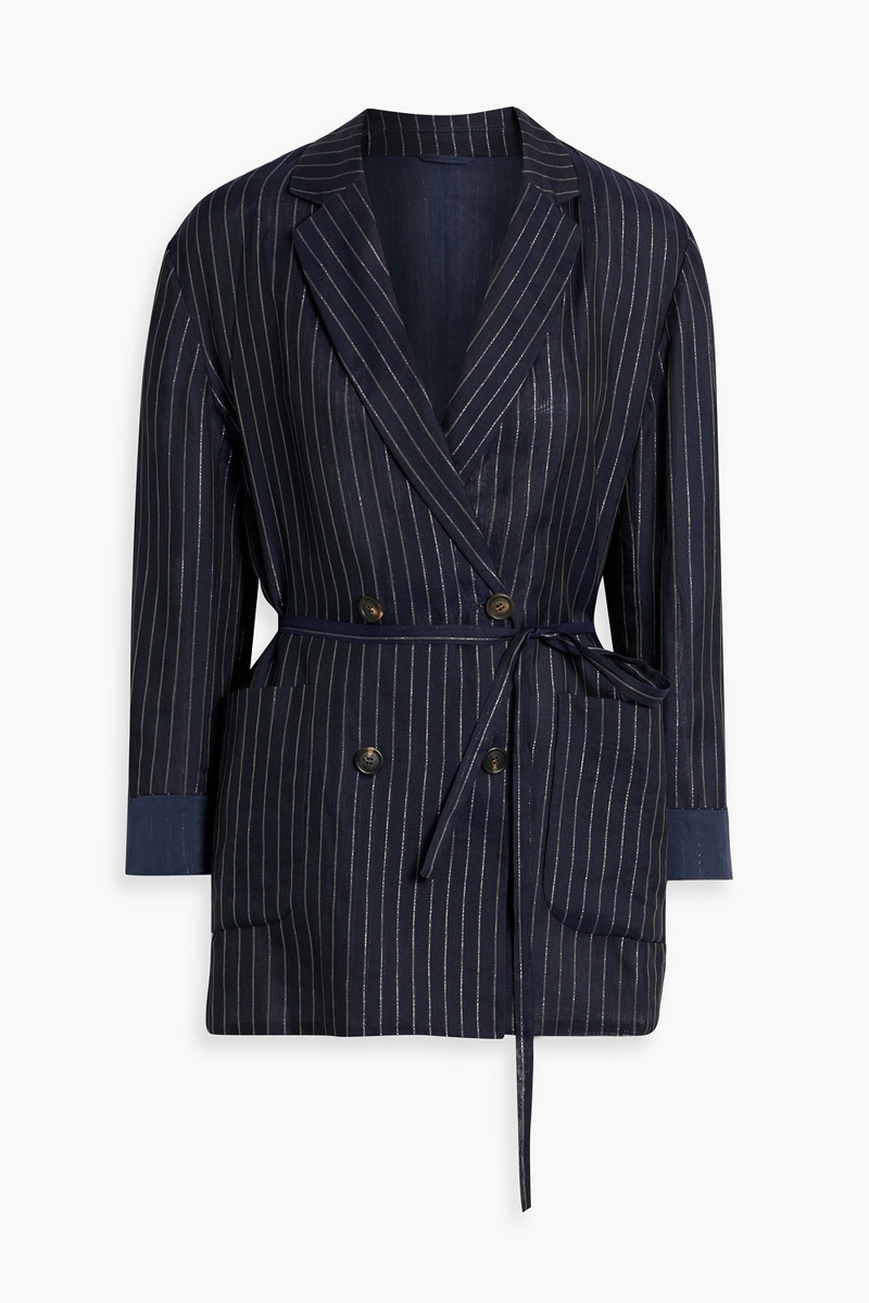 brunello cucinelli - metallic pinstriped cotton-blend blazer - blue - it 40